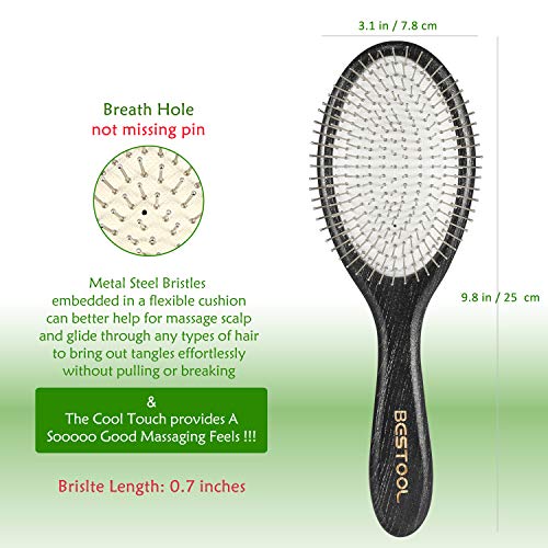 BESTOOL Hair Brush, Paddle Detangler Brush with Metal Bristles for Women/Men/Kids Detangling & Massaging, Anti Static, Best for All Hair Types We