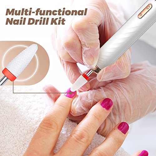 Nail Drill Electric Nail Files Professional Rechargeable Electric Nail Drill Machine with Ceramic Nail Bit for Beginners, Nail Drill Machine Set