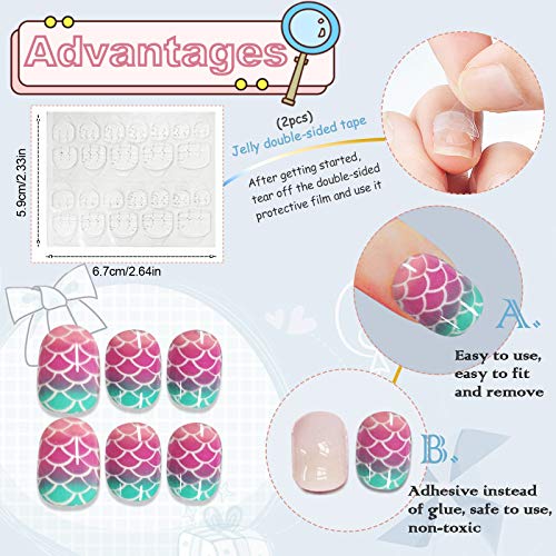 Kalolary 288PCS Kids False Nail, Press on Pre-glue Full Cover Candy Pattern Short False Nail Kits with 48PCS Nail Adhesive Tabs, Children's Day L