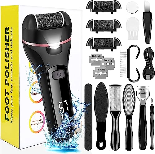 Electric Foot File, Hard Skin Remover, Norbase Professional Rechargeable Callus Remover Feet Care Pedicure Set 15 in 1 Foot File for Dry Dead Ski