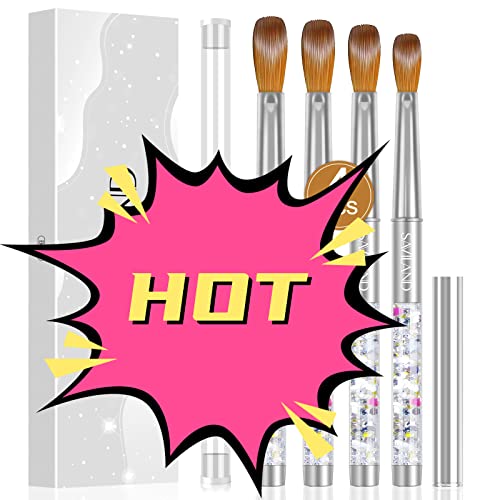 Saviland Pure Kolinsky Acrylic Nail Brush Set - 4PCS Acrylic Nail Brush for Acrylic Powder & Acrylic Liquid Silver Glitter Acrylic Brush, Nail Br