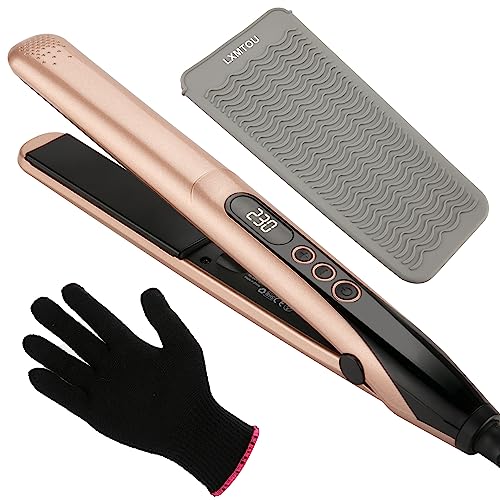 LXMTOU Hair Straightener for Women Flat Iron Hair Straighteners and Curler 2 in 1 Ceramic Plates for Thick Hair with Heat Resistant Mat Adjustabl