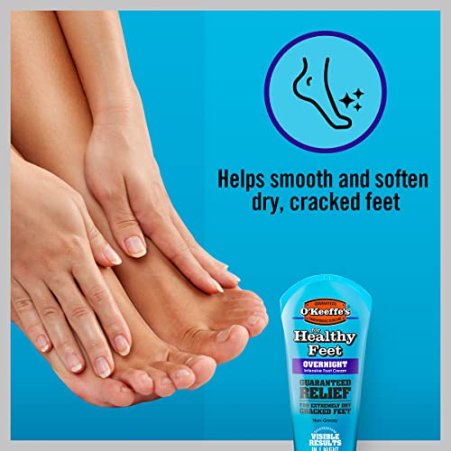 O’Keeffe’s Healthy Feet Overnight, 2 x 80ml Tubes – Intensive Foot Cream for Extremely Dry, Cracked Feet | Visible Results in 1 Night