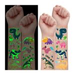 Leesgel 30 Sheets Luminous Dinosaur Tattoos for Kids, Dinosaur Stickers, Dinosaur Gifts Toys for Boys Glow Dinosaur Birthday Decorations Supplies