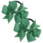 2 x 'Flat Fan' Bow Hair Bobbles | Hair Elastic | School Hair | Gingham Ribbon