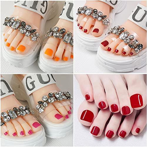 Mwoot 12 Sheets Red Pink Purple Toenails Stickers, Solid Color Full Nail Wraps for Toenails, Toe Nails Polish Strips Stickers, Nail Art Self Adhe