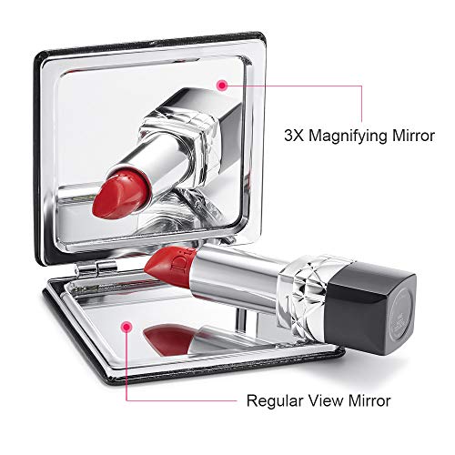 OMIRO Compact Makeup Mirror, Square Ultra Portable Mini Size 1X/3X Magnifying Glass Purse Mirrors with PU Leather for Travel and Handbag