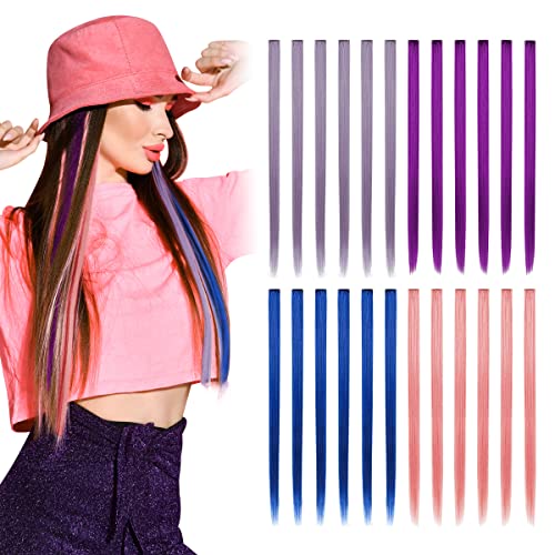 Dreamlover Clip in Coloured Hair Extensions for Kids, Kids Hair Extensions for Girls, Rainbow Hair Accessories for Girls, 24 PCS