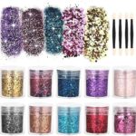 DazSpirit 10pcs Chunky Glitter for Face, Body, and Hair, Glitter Festival Makeup Set - Safe for Body Hair Nail Eye Beauty Makeup Art Decorative f