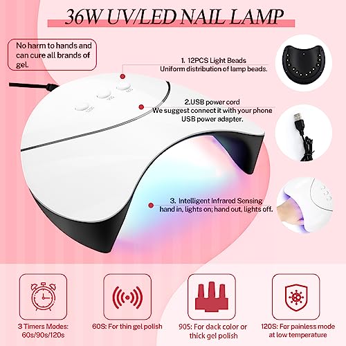 Gel Nail Polish Kit with U V/LED Nail Lamp Phoenixy 14 Colours 10ml Soak Off Gel Nail Polish Set and Glossy Matte Base Top Coat Gift Set for Wome