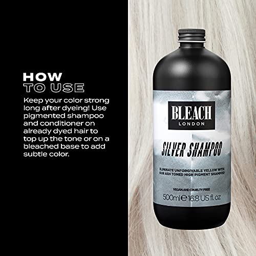 BLEACH LONDON Silver Shampoo - High Pigmented Ashy Silver Rinse, Vegan Cruelty Free, colour Protected Clean, colour Depositing Toning Formula 16.