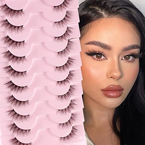 Glowingwin Half Lashes with clear band Fake Lashes Cat Eye Lashes Natural Look False Eyelashes 10 Pairs Corner Lashes 3/4 Lashes Handmade Transpa