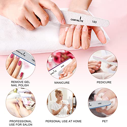 Nail Files Canvalite Gel Nail File Set Professional Double Sided Nail File and Buffer Set Washable Emery Boards Grit 100/150/180/220/240/280/1000