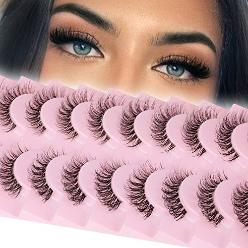 Lashes Natural Look Wispy False Eyelashes 15mm Short Clear Band Fake Eye Lashes Lightweight Volume Strip Lashes Multipack