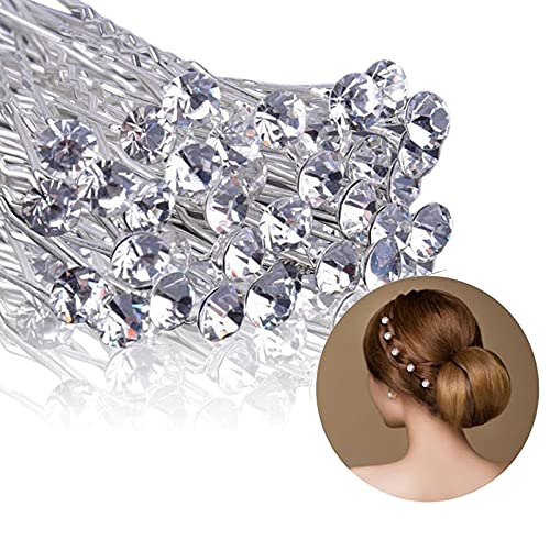 40 Pack Wedding Bridal Rhinestone Hair Pins Clips, Diamante Pins Bobby Grips Flower Crystal Hair Styling Accessories Silver