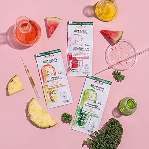 Garnier Ampoule Sheet Mask Collection, Gift Set With Fast Action Ampoule Face Masks, Watermelon, 3 Count, Pack Of 1