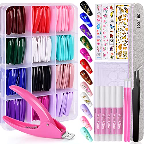 720PCS Almond Press on Nails Medium, MORGLES 24 Colors False Nails with Glue, Adhesive Tabs, Stickers, Tweezer, 10 Sizes