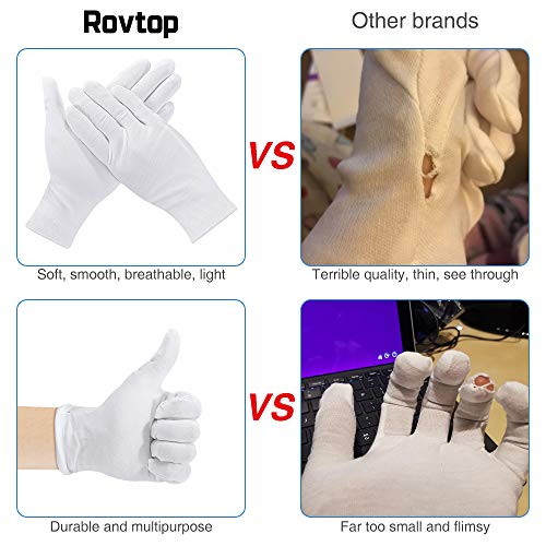 Rovtop 10 Pairs Cotton White Gloves, 9.8 inches,Used to inspect Jewelry, Dry Hand moisturizer & Daily Work and More