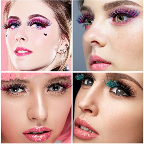 cobee Colored False Eyelashes, 7 Pairs Rainbow Fluffy Eye Lashes Wispy Mink Lashes Fake Eyelashes Natural Look Cat Eye Lashes for Cosplay Party F