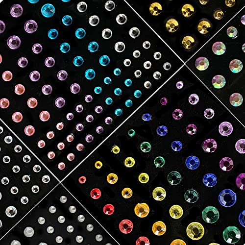 Bilizar 6 Sheets Bindi Dots Face Jewels Face Jewelry For Women Face Gems Stick On Eye Forehead Crystals Sticker Tears Rainbow Pearl Rhinestones F