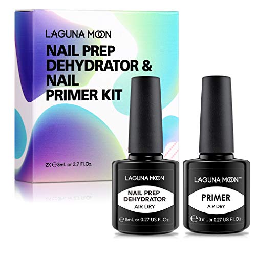 LagunaMoon Gel Nail Polish Base Coat and No Wipe Top Coat Gel Polish Set Soak Off UV LED Nail Varnish Lacquer Manicure Set 2 × 8ml