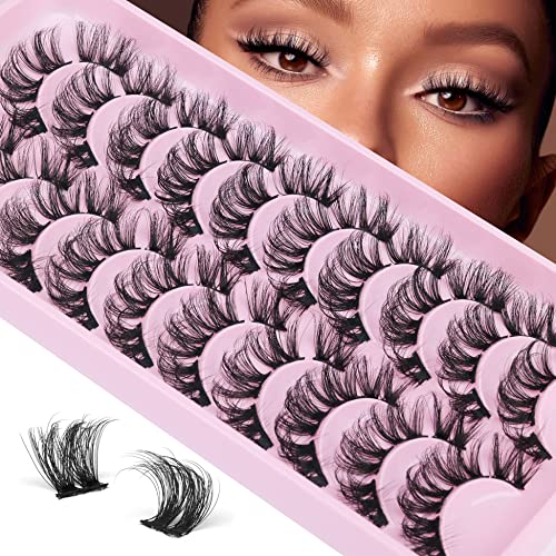 Clusters Eyelashes Russian Strip Lashes Individual DIY False Eyelashes D Curl Fluffy Fake Lashes that Look Like Extensions Wispy Natural Look Fau