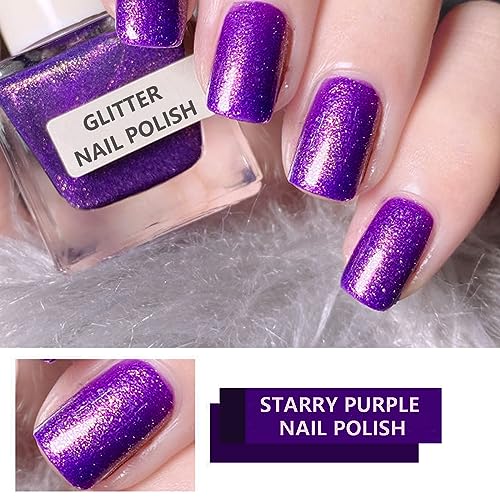 Holographic Nail Polish - Pearl Purple Nail Polish - Mermaid Sea Nail Varnish Shimmer Effect - Quick drying No Need Cured 7 Days Long Lasting Nai