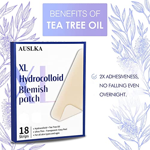 AUSLKA Large Blemish Pimple Patches XL -18 Strips, Hydrocolloid Spot Dots - Blemishes Patch - Pimple Stickers - Patches To Cover Facial Blemishes