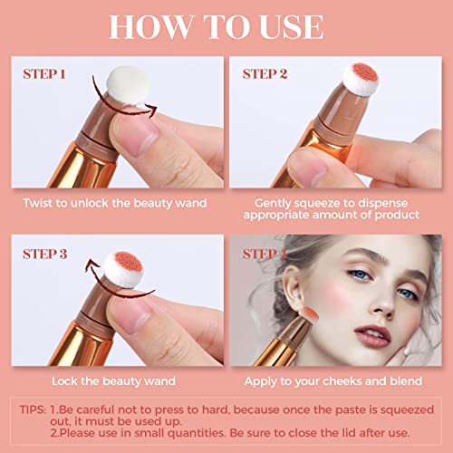 3 PCS Liquid Contour Beauty Wand, Blush and Highlighter Bronzer Stick with Cushion Applicator, Natural Matte Finish, Lightweight Blendable Super