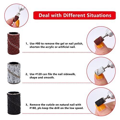 BNG 80/120 /180 Grit Sanding Bands For Nail Drill Manicure Set with Box, 210pcs Nail Drill Sanding Tape, Nail Art Sanding Tape with 1pcs 3/32 inc