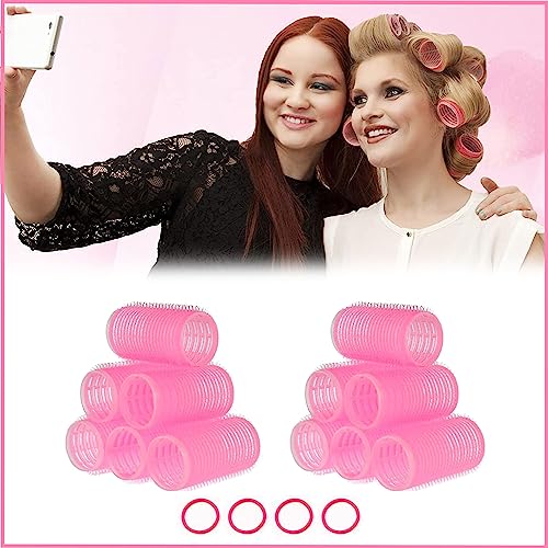 PINK Hair Rollers Pack of 16 with 12 hair rollers Size - 36mm & 4 Hair Band Self Grip Large Hair Rollers for Hair Volume - Medium Hair Curlers Ro