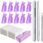 Teenitor Nail Polish Gel Remover Tools Kit with Nail Clips Nail Remover Pads Cuticle Pusher Nail Brushes Nail File Grits 100/180 Buffer Block Gri