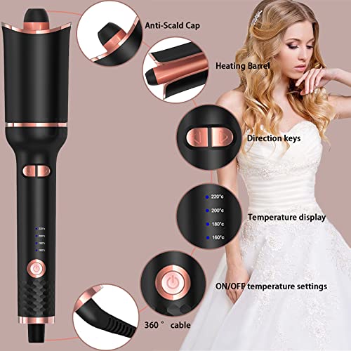 Automatic Curling Iron with 360° Rotating,4-Speed Adjustable Temperature Wand, Fast Heating Ceramic Barrel, Dual Voltage Hair Curlers for Long Sh