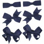 6 Clips (3 Pairs) School Bows Girls Small Hair Grosgrain Ribbon Hair Accessories Uniform (Navy)