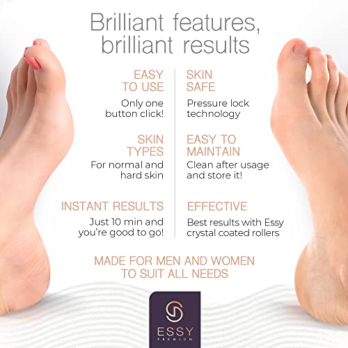 Essy Electric Foot File Pedicure Feet Hard Skin Remover Foot Scraper Dry Dead Skin Remover Callus Exfoliator Rechargeable Feet Scrubber with 5 Re