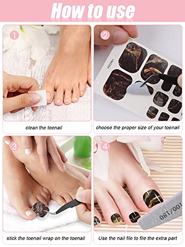 Kalolary Toenail Wrap Art Polish Stickers, 12 Sheets Marble Toe Nail Polish Stickers Self-Adhesive Full Nail Wraps Designs with 1 Piece Nail File