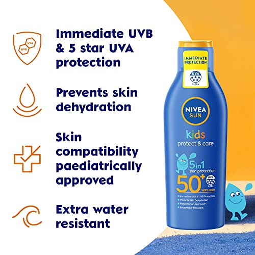 NIVEA SUN Kids Moisturising Sun Lotion SPF50+ (200 ml), Moisturising Suncream with SPF50+ & SUN Protect & Moisture Lotion SPF50+ (200ml), Moistur