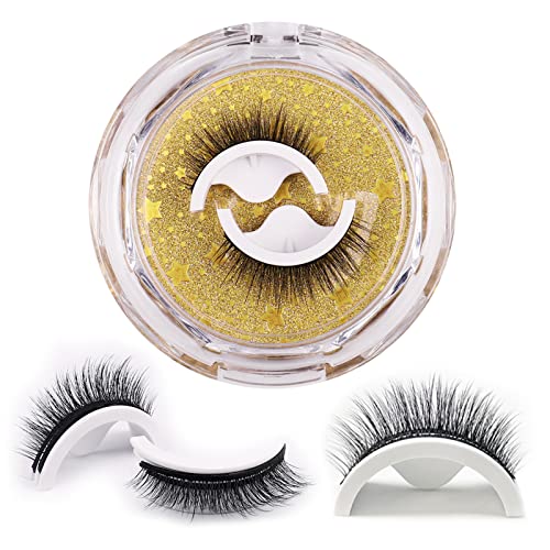 Sadodo Reusable Self Adhesive 3D False Eyelashes,3 Pairs in 1 Case, No Glue Needed,Natural Long Thick Fake Eye Lashes Box with replacement tape (