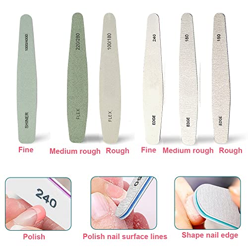 Professional Nail File Set Double Sided Grit 100/150/180/220/240/280/1000/4000 Buffer Emery Board Manicure Tools for Nail Grooming and Styling, A
