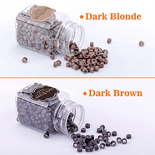 Duufin 2500 Pieces Hair Extensions Micro Links Rings Beads 5.0mm Silicone Lined Beads in 5 Colours for Women Men Hair Feather Extensions