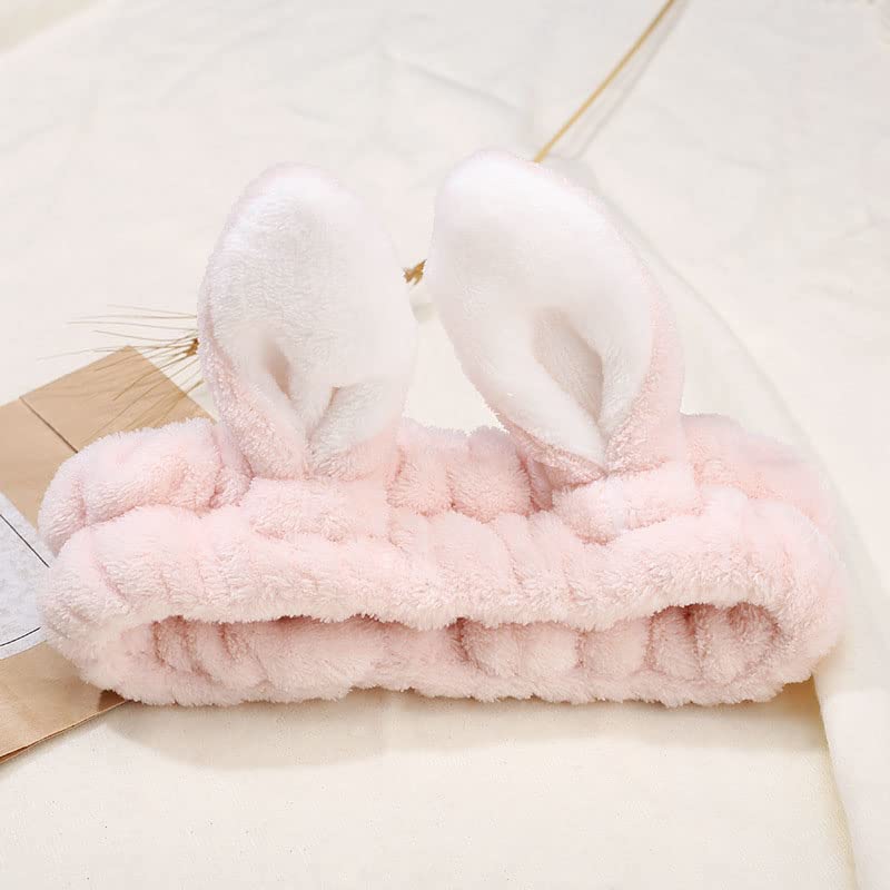 JOYOYO 3 Pcs Spa Headbands Bunny Ears Hair Bands Makeup Headbands Coral Fleece Elastic Headband Bath Shower Head Wraps for Women Girls, Washing F