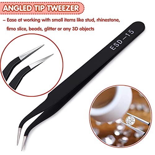 Flat Back AB Crystal Nail Art Rhinestones and Clear Crystal Rhinestones with Pick Up Tweezer and Rhinestone Picker Dotting Pen, Professional Nail