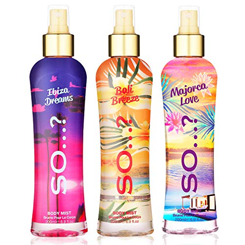 So…? Summer Escapes Womens Bali Breeze, Ibiza Dreams, Mykonos Nights Body Mist Mixed Fragrance 200ml Bundle (Pack of 3)