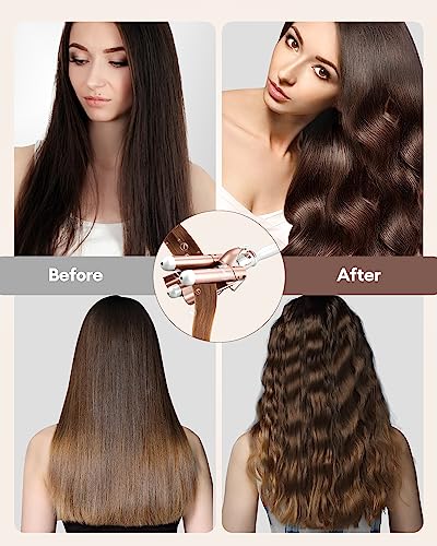 CkeyiN 3 Barrel Hair Waver, 32mm Mermaid Waver with LCD Display 16 Temperature, 30s PTC Fast Heating Waver Curling Wand for Long Short Hair, Prof