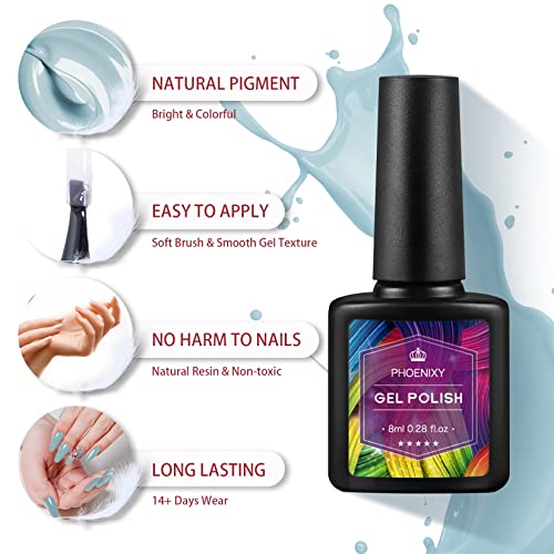 Gel Nail Polish Set, Phoenixy 12 Colours Gel Nail Polish Kit with UV/LED Nail Lamp,Soak Off Nail Polish Glossy Matte Top Coat Gel Nail Starter Ki