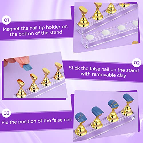 PROUSKY 2 Sets Nail Display Stand Fingernail DIY Nail Art Display Nail Tip Practice Holder Magnetic Nail Art Stand for False Nail Tip Manicure To