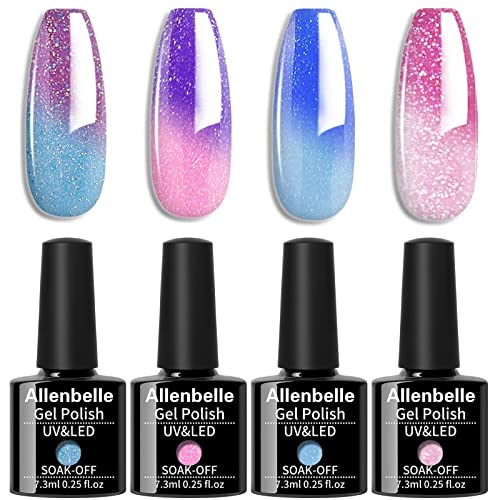Allenbelle Gel Base and Top Coat Sets, UV LED Shellac Coat, No Wipe Soak Off Polish Set, Long Lasting Shiny High Gloss Finish, 1.0 count, Pack of