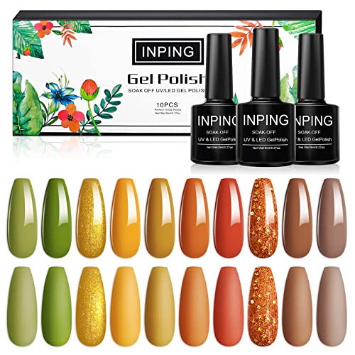 INPING Pastel Gel Nail Polish, 10 Color Spring Summer Nail Polishes Set Candy Macaroon Collection Required Soak Off UV/LED Lamp for Starter DIY N