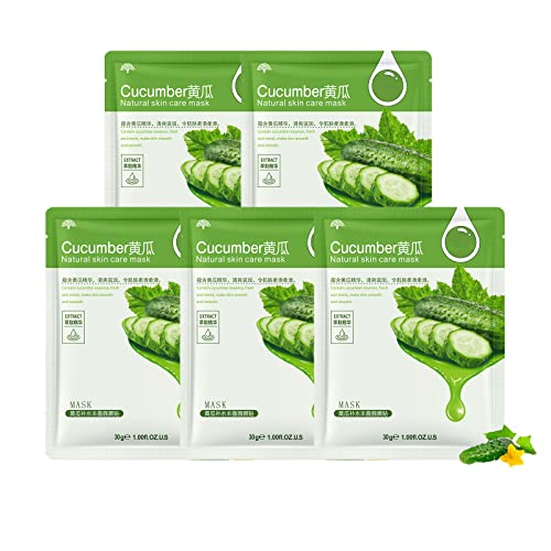 Sheet Mask,5Pcs Fruit Extract Face Mask Set,Aloe Vera Gel Face Mask,Hydrating Face Mask,Face Masks Beauty,Face Masks Skincare,Improves Skin Face