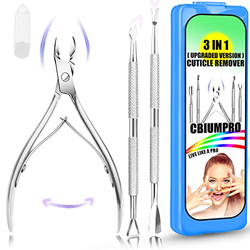 Cuticle Nippers Cuticle Pusher, 3 Pack Professional Cuticle Remover Set Stainless Steel Cuticle Cutter Cuticle Clipper Tools for Manicure and Ped